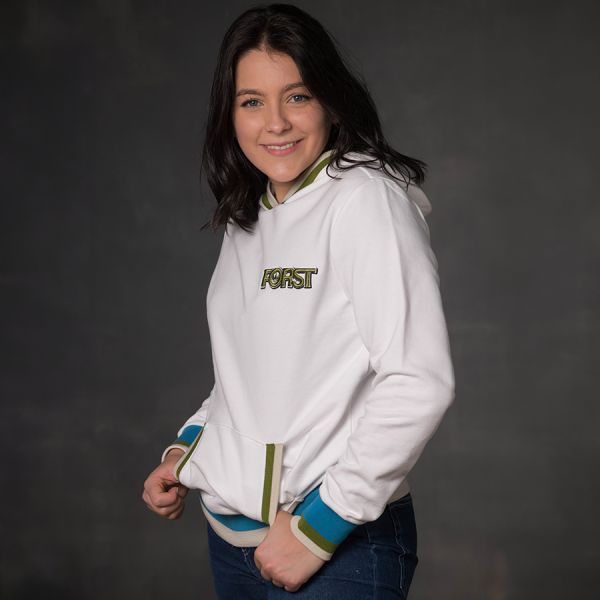 White hoodie for women with FORST logo