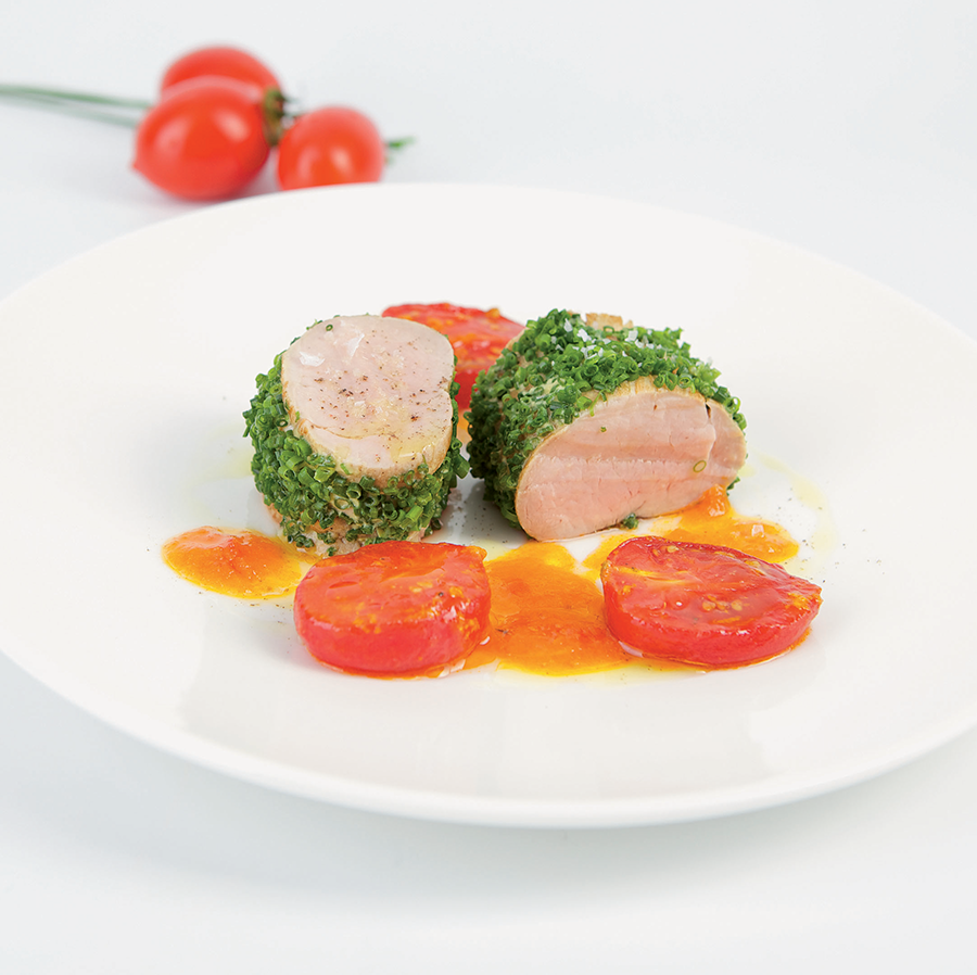 Pork tenderloin with mustard and chives